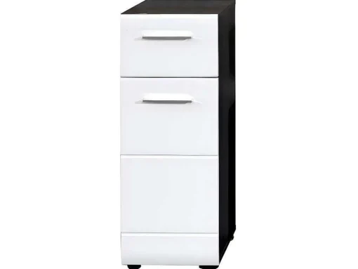Linebad Badkamerkast 1 Deur, 1 Lade Gerookt Zilver, Wit Hoogglans.