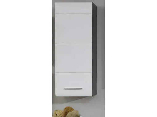 Linebad Badkamerkast 1 Deur Gerookt Zilver, Wit Hoogglans.