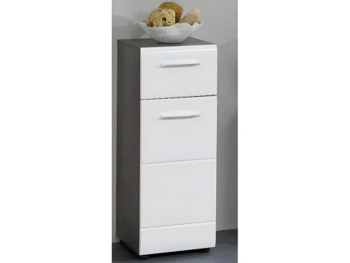 Linebad Badkamerkast 1 Deur, 1 Lade Gerookt Zilver, Wit Hoogglans.