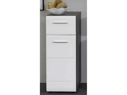 Linebad Badkamerkast 1 Deur, 1 Lade Gerookt Zilver, Wit Hoogglans.