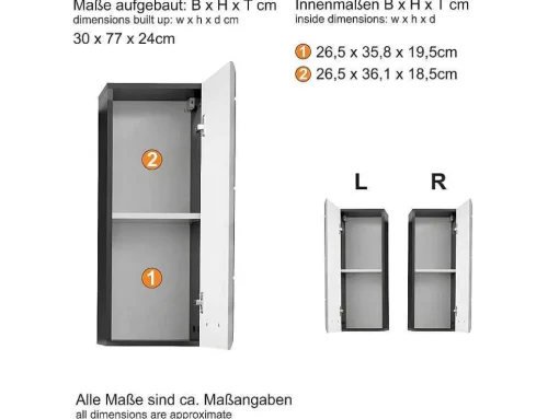 Linebad Badkamerkast 1 Deur Gerookt Zilver, Wit Hoogglans.