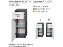 Linebad Badkamerkast 1 Deur, 1 Lade Gerookt Zilver, Wit Hoogglans.