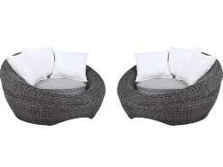 Loungeset Van Geweven Hars - Grijs - Zitbank, 2 Fauteuils En Salontafel - Whiteheaven