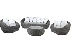 Loungeset Van Geweven Hars - Grijs - Zitbank, 2 Fauteuils En Salontafel - Whiteheaven