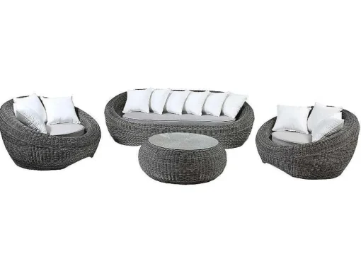 Loungeset Van Geweven Hars - Grijs - Zitbank, 2 Fauteuils En Salontafel - Whiteheaven