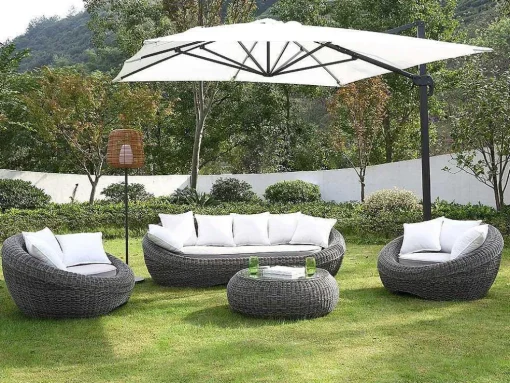 Loungeset Van Geweven Hars - Grijs - Zitbank, 2 Fauteuils En Salontafel - Whiteheaven