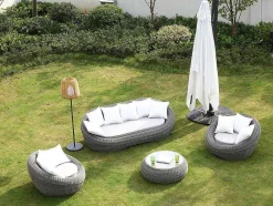 Loungeset Van Geweven Hars - Grijs - Zitbank, 2 Fauteuils En Salontafel - Whiteheaven