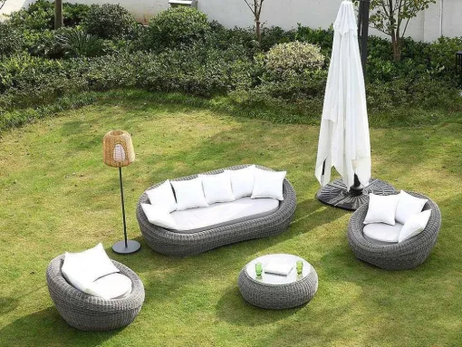 Loungeset Van Geweven Hars - Grijs - Zitbank, 2 Fauteuils En Salontafel - Whiteheaven