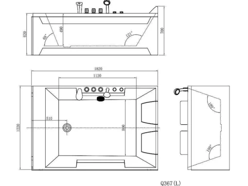 Massagebad - 2 Personen - 515 L - 182 X 122 X H64 Cm - Hoek Rechts - Thalassa