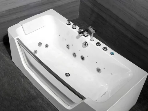 Massagebad Met Glazen Wand En Ledverlichting Dyona - 260L - 1 Persoon - 170*85*58Cm - Balneo Therapie
