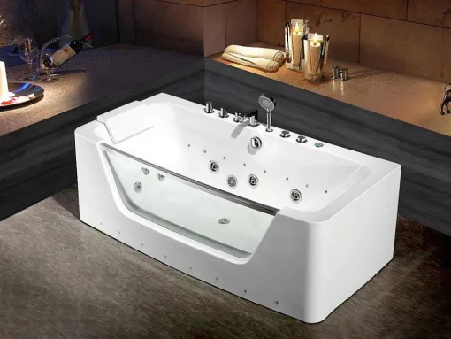 Massagebad Met Glazen Wand En Ledverlichting Dyona - 260L - 1 Persoon - 170*85*58Cm - Balneo Therapie