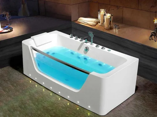 Massagebad Met Glazen Wand En Ledverlichting Dyona - 260L - 1 Persoon - 170*85*58Cm - Balneo Therapie