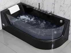 Massagebad Met Glazen Wand Aria Zwart - Persoons - 170*80*57Cm - Linkse Hoek