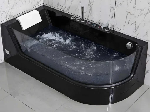 Massagebad Met Glazen Wand Aria Zwart - Persoons - 170*80*57Cm - Linkse Hoek