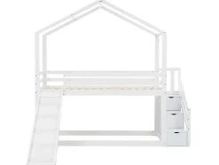 Massief Grenen Stapelbed 90X200Cm - Met Opbergtrap En Glijbaan - Wit