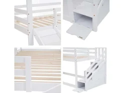 Massief Grenen Stapelbed 90X200Cm - Met Opbergtrap En Glijbaan - Wit