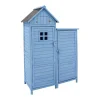 Massief Houten Tuinhuis Met Pvc Schuin Dak - 2 Planken 3 Klapdeuren - L118 X D54 X H173 Cm - Blauw