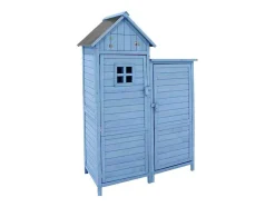 Massief Houten Tuinhuis Met Pvc Schuin Dak - 2 Planken 3 Klapdeuren - L118 X D54 X H173 Cm - Blauw