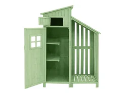 Massief Houten Tuinhuis Met Pvc Schuin Dak - 2 Planken 3 Klapdeuren - L124 X D46 X H174 Cm - Groen