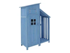 Massief Houten Tuinhuis Met Pvc Schuin Dak - 2 Planken 3 Klapdeuren - L124 X D46 X H174 Cm - Blauw