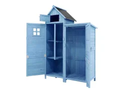 Massief Houten Tuinhuis Met Pvc Schuin Dak - 2 Planken 3 Klapdeuren - L118 X D54 X H173 Cm - Blauw