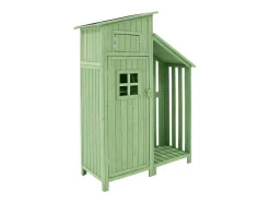 Massief Houten Tuinhuis Met Pvc Schuin Dak - 2 Planken 3 Klapdeuren - L124 X D46 X H174 Cm - Groen