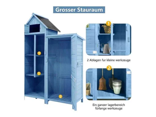 Massief Houten Tuinhuis Met Pvc Schuin Dak - 2 Planken 3 Klapdeuren - L118 X D54 X H173 Cm - Blauw