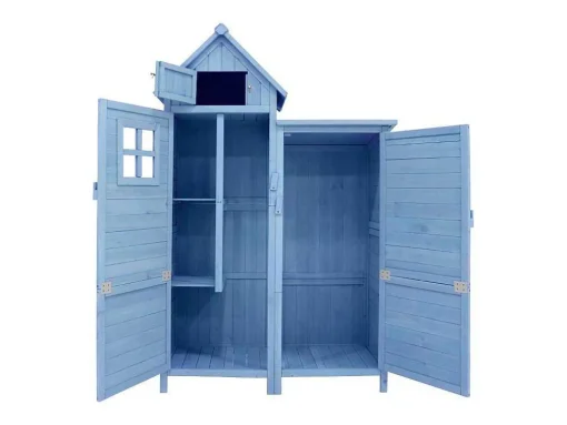 Massief Houten Tuinhuis Met Pvc Schuin Dak - 2 Planken 3 Klapdeuren - L118 X D54 X H173 Cm - Blauw