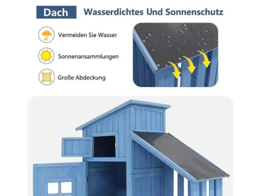 Massief Houten Tuinhuis Met Pvc Schuin Dak - 2 Planken 3 Klapdeuren - L124 X D46 X H174 Cm - Blauw