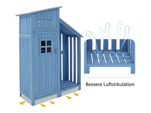 Massief Houten Tuinhuis Met Pvc Schuin Dak - 2 Planken 3 Klapdeuren - L124 X D46 X H174 Cm - Blauw