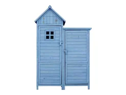 Massief Houten Tuinhuis Met Pvc Schuin Dak - 2 Planken 3 Klapdeuren - L118 X D54 X H173 Cm - Blauw