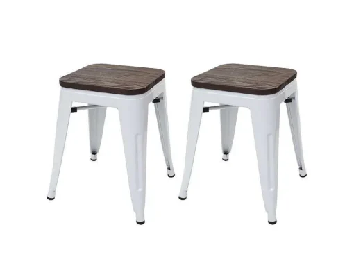 Mcw-A73 Kruk (Set Van 2) Houten Zitting, Wit