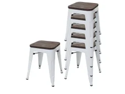 Mcw-A73 Kruk (Set Van 6) Houten Zitting, Wit