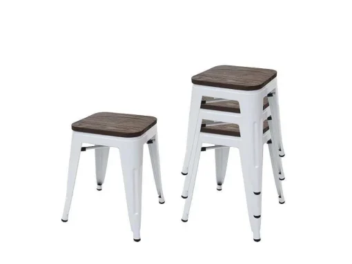 Mcw-A73 Kruk (Set Van 4) Houten Zitting, Wit
