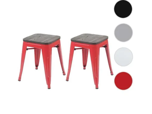 Mcw-A73 Kruk (Set Van 2) Houten Zitting, Rood