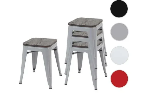 Mcw-A73 Kruk (Set Van 4) Houten Zitting, Grijs
