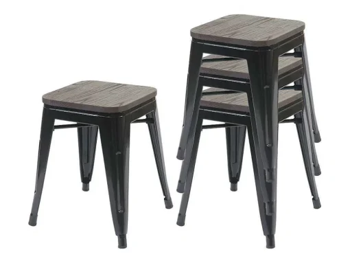 Mcw-A73 Kruk (Set Van 4) Houten Zitting, Zwart