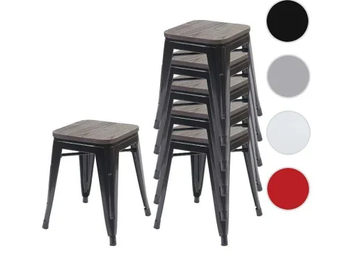 Mcw-A73 Kruk (Set Van 6) Houten Zitting, Zwart