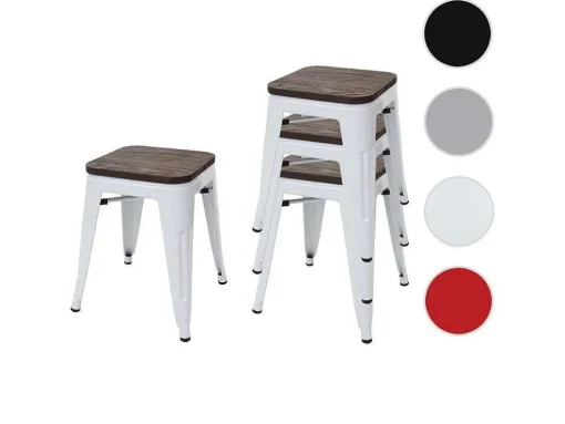 Mcw-A73 Kruk (Set Van 4) Houten Zitting, Wit