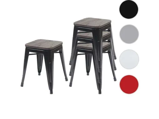 Mcw-A73 Kruk (Set Van 4) Houten Zitting, Zwart