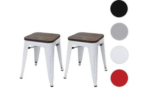 Mcw-A73 Kruk (Set Van 2) Houten Zitting, Wit