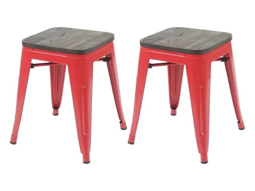 Mcw-A73 Kruk (Set Van 2) Houten Zitting, Rood