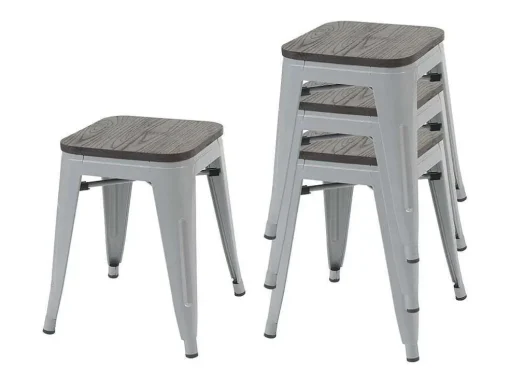 Mcw-A73 Kruk (Set Van 4) Houten Zitting, Grijs