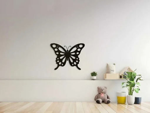 Metalen Decoratie Vlinder 7, Zwart, 48X1,5X37 Cm, Epikasa