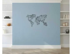 Metalen Decoratie Wereldkaart 4, Zwart, 120X1,5X72 Cm, Epikasa