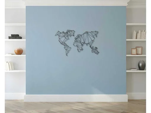 Metalen Decoratie Wereldkaart 4, Zwart, 120X1,5X72 Cm, Epikasa
