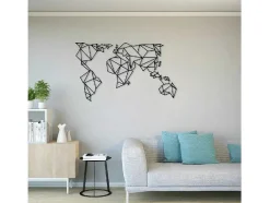 Metalen Decoratie Wereldkaart 21, Zwart, 140X1,5X80 Cm, Epikasa