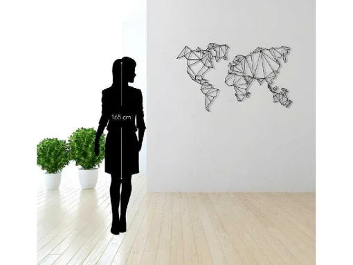 Metalen Decoratie Wereldkaart 4, Zwart, 120X1,5X72 Cm, Epikasa