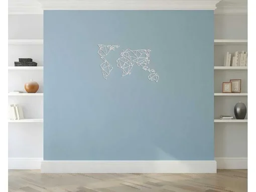 Metalen Decoratie Wereldkaart 19, Wit, 100X1,5X58 Cm, Epikasa
