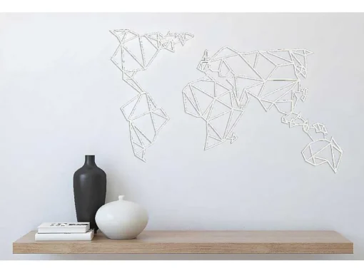 Metalen Decoratie Wereldkaart 19, Wit, 100X1,5X58 Cm, Epikasa